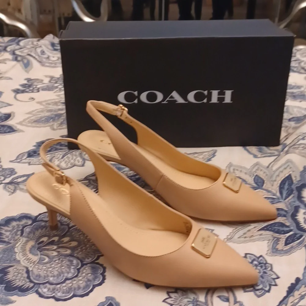 Coach Jillian Beachwood  Slingback Heels Great Neutral SZ 6.5B - Picture 2 of 16